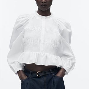 Zara Elasticized Poplin Blouse